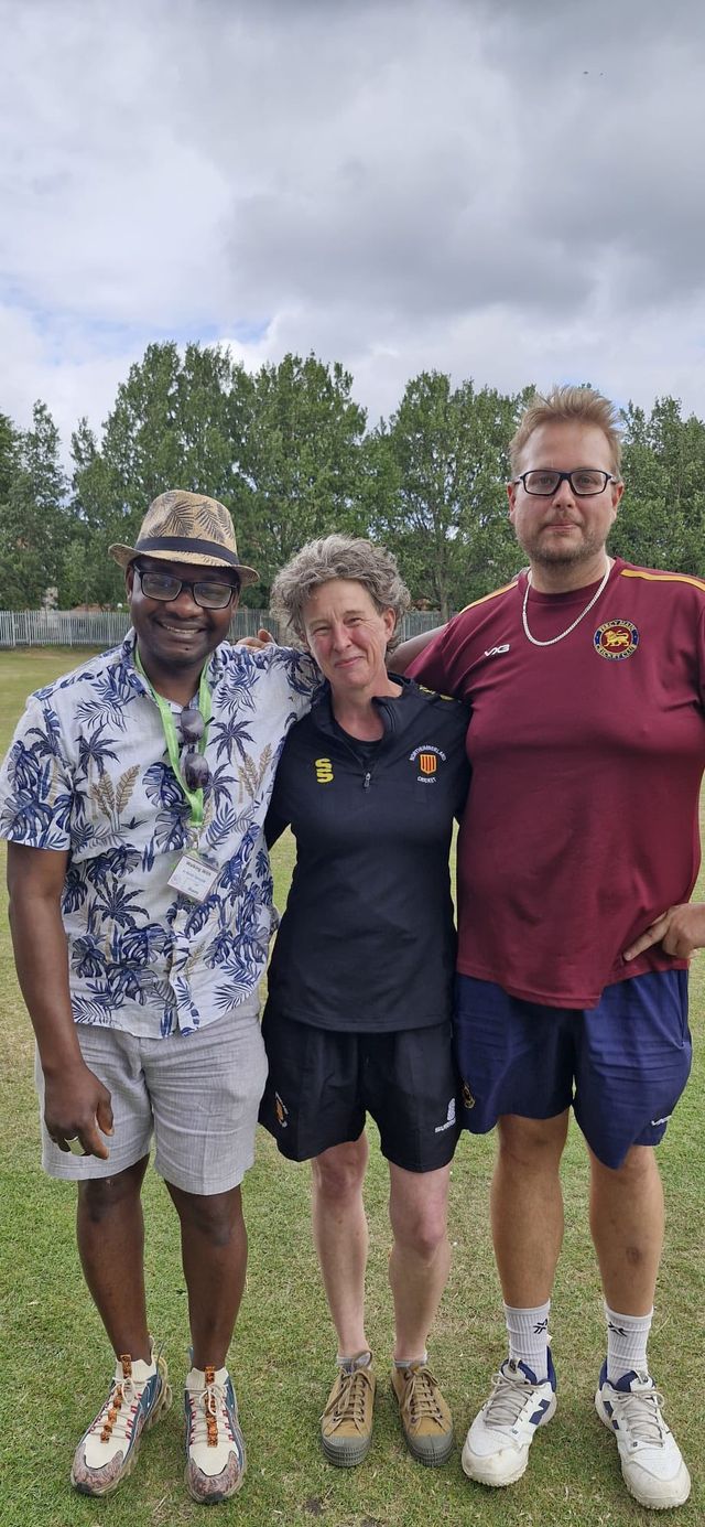 Event organisers Shams Moussa from Walking With and Alex Young from Percy Main Community Sports Club, with Pip Gibb-Kirk from Northumberland Cricket Board.